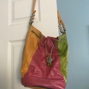 Vintage leather Samir multi color bucket bag